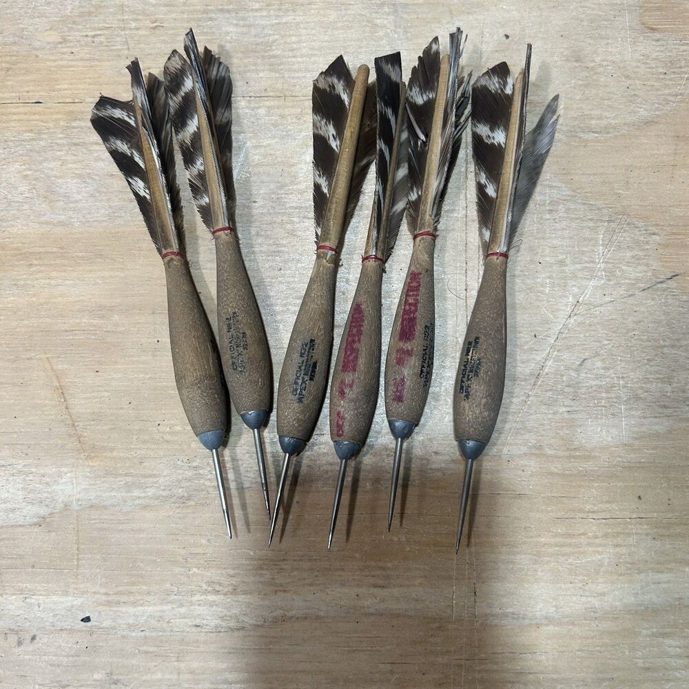 Vintage Lot of 6 Darts Official No2 #2 Apex Steel Tip Wood Wooden Body Dart